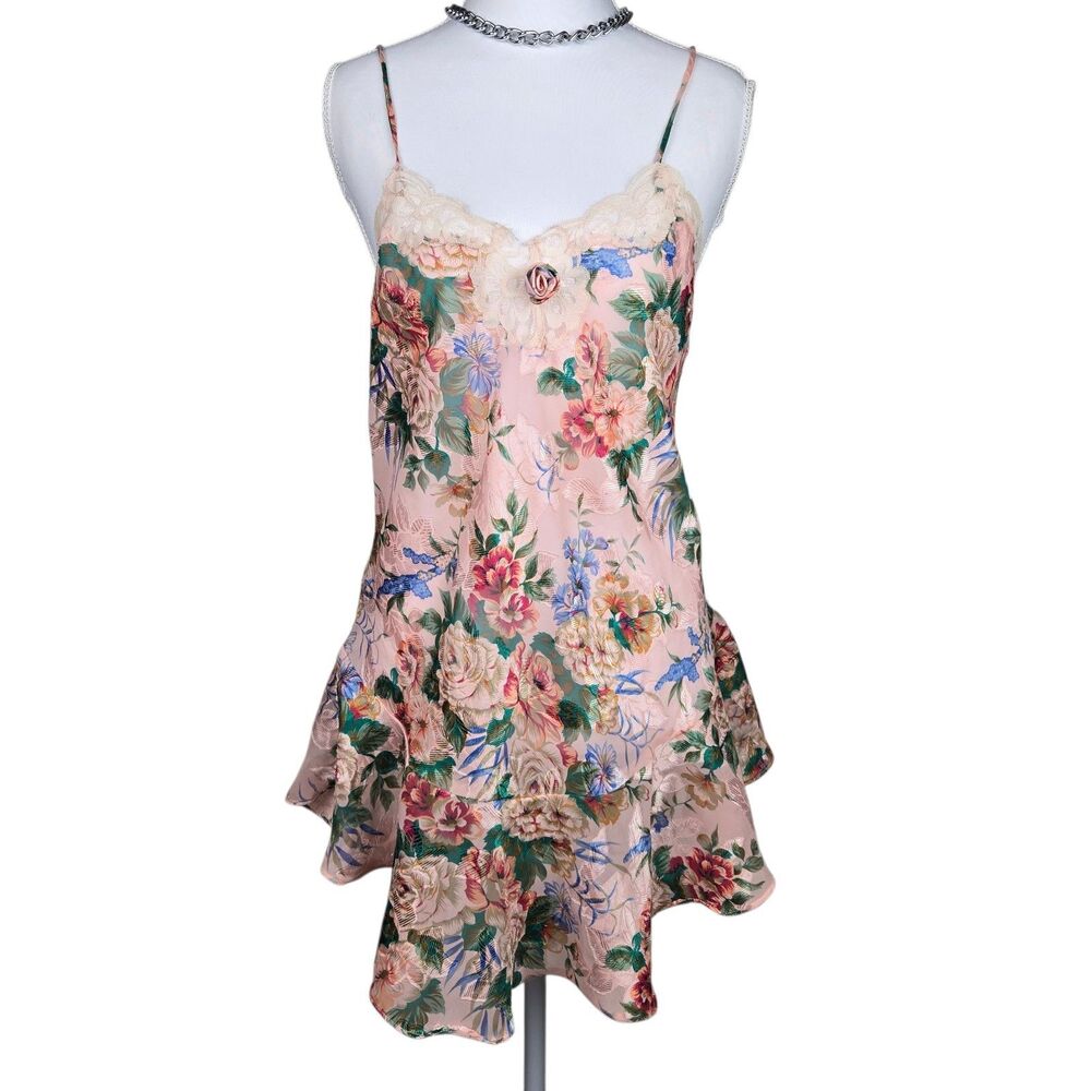 Vtg Victoria's Secret Gold Label Pink Floral Slip Dress M Y2K Coquette Fairycore